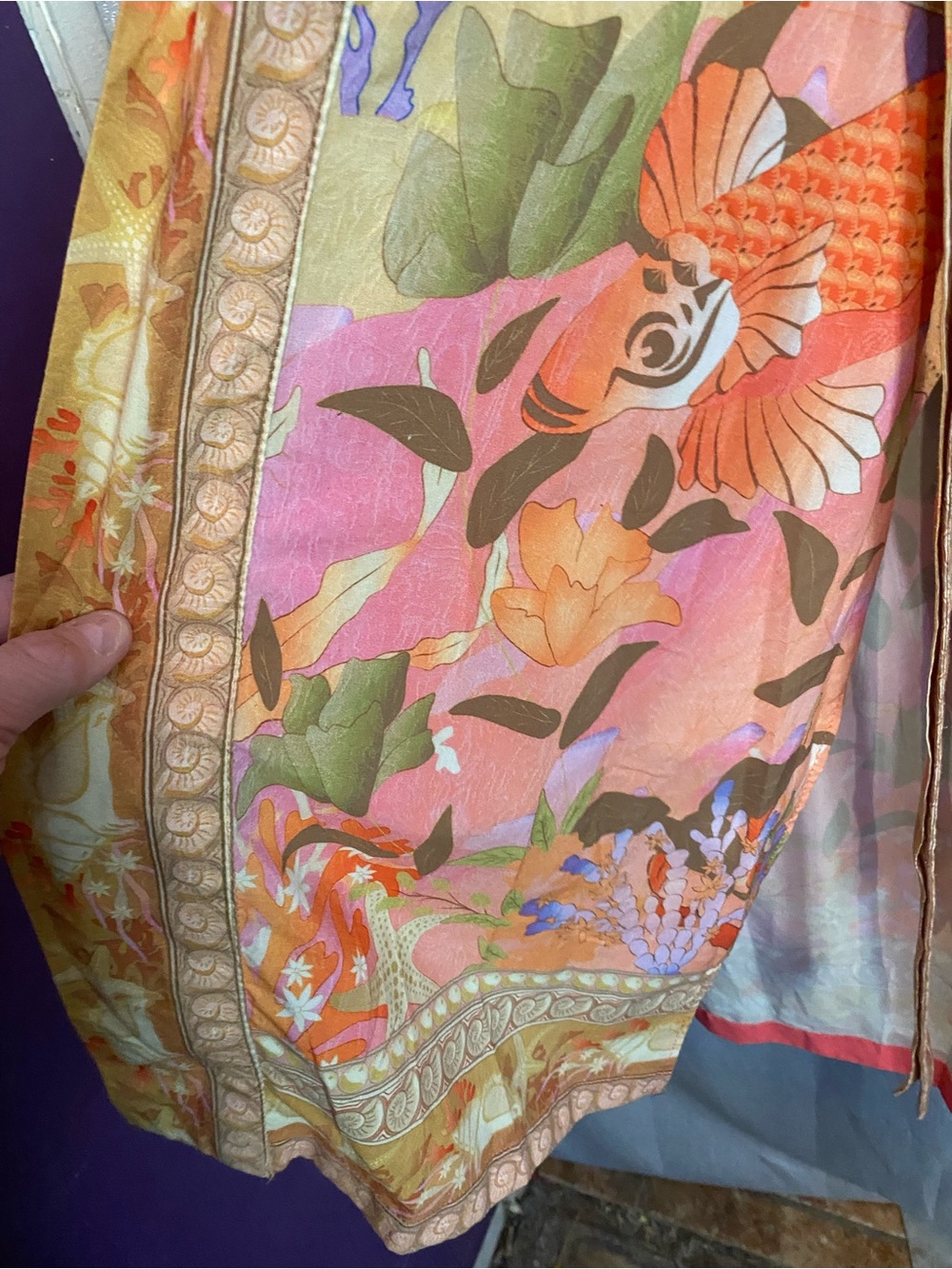 orange bohemian-style kimono features a mermaid print on the back and koi fish - Picture 6 of 9